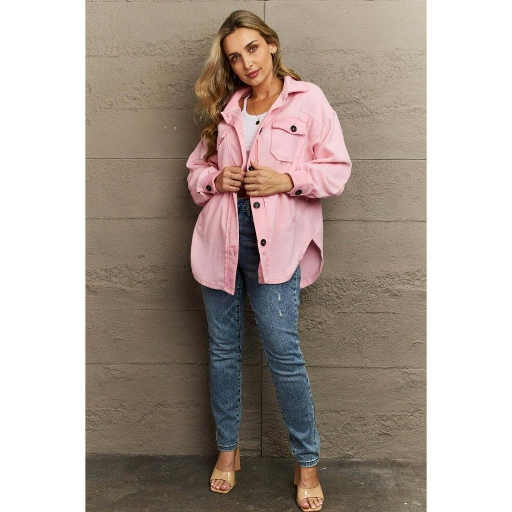 Zenana All About the Fleece Button-Down Shacket in Dusty Pink S-L QJ-4003D4 - Picture 5 of 7
